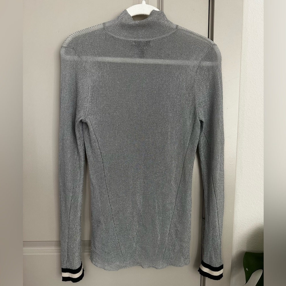 Rag & Bone Sheer Pryia Silver Festive Shimmer Holiday Turtleneck Top - Picture 3 of 11